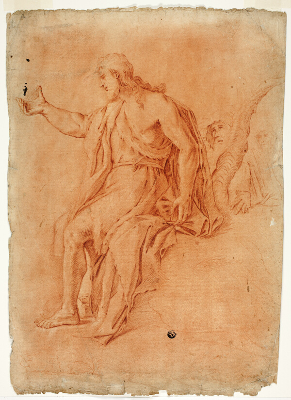 Saint John the Baptist Preaching (recto); Male Nude with Raised Arms and Sketches of Heads (verso)