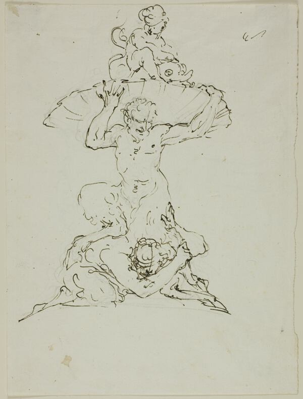 Fountain with Satyr and Putto (recto); Punchinello (verso)