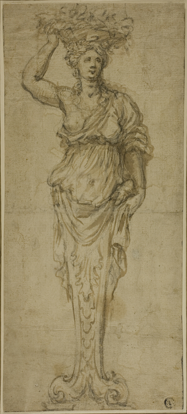Caryatid (recto); Three Sketches: Two Caryatids, Pair of Putti Standing on Globe (verso)