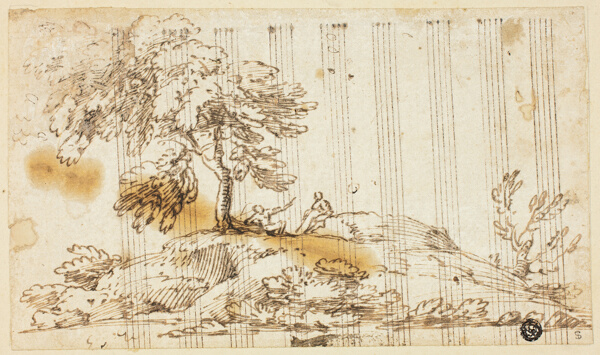 Two Men Seated under Tree on Hillside