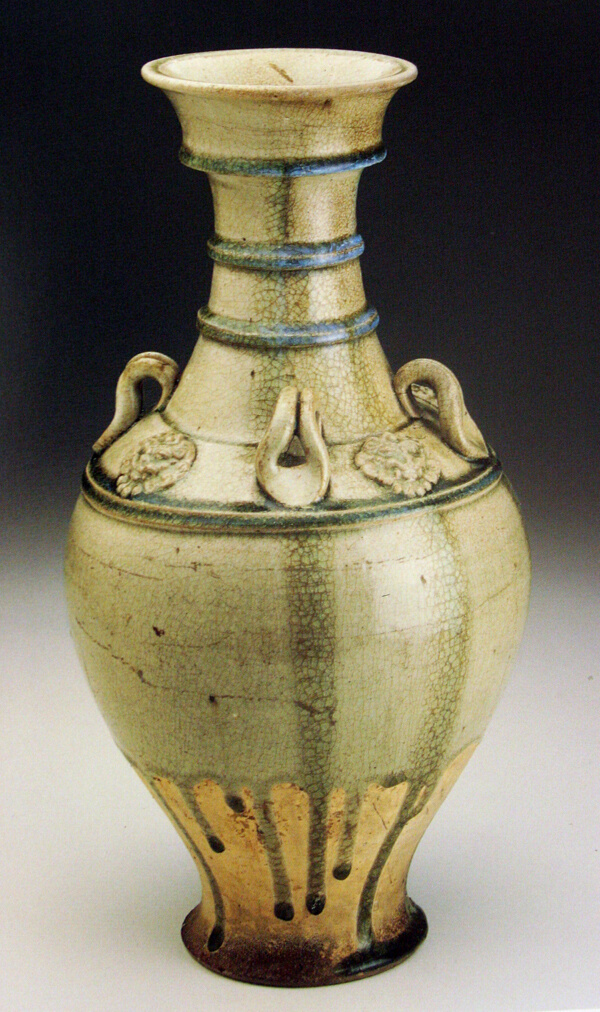 Vase (Hu) with Horizontal Bands, Loop Handles, and Lionlike Medallions