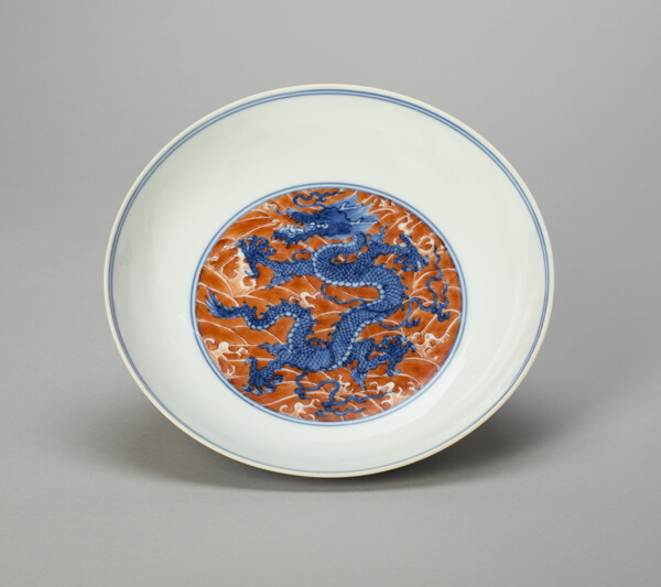 Dish with Dragon Writhing amid Waves