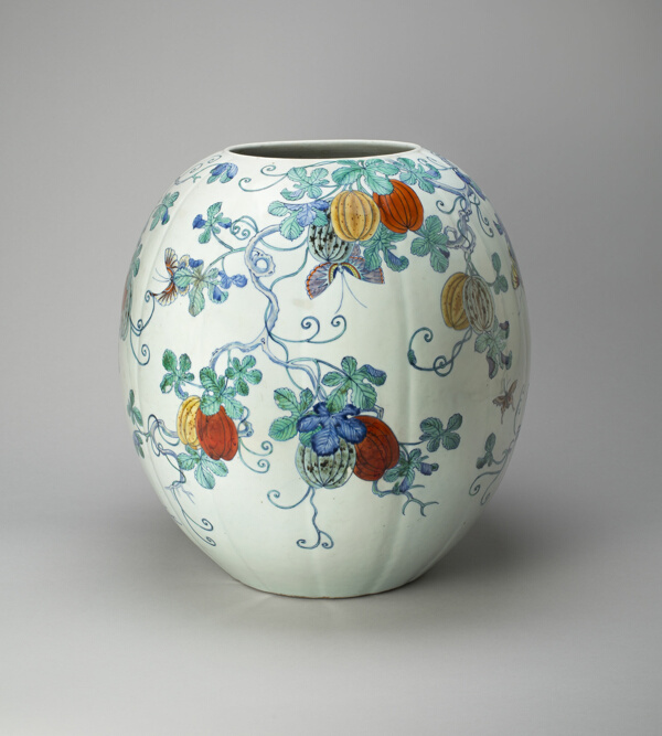 Melon-Shaped Jar with Butterflies, Gourds, and Scrolling Vines