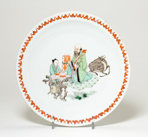 Plate with Shou Lao (the God of Longevity), Attendant, and Deer