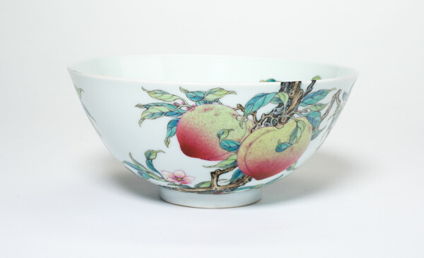 Bowl with Fruiting Peaches, Tree Peony, Flowering Plum, and Bats