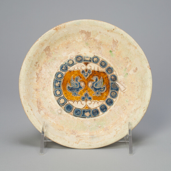 Dish with Two Birds Encircled by Beaded Roundels