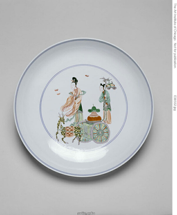 One of a Pair of Dishes with the Daoist Female Immortal Magu and Attendant with Deer Cart