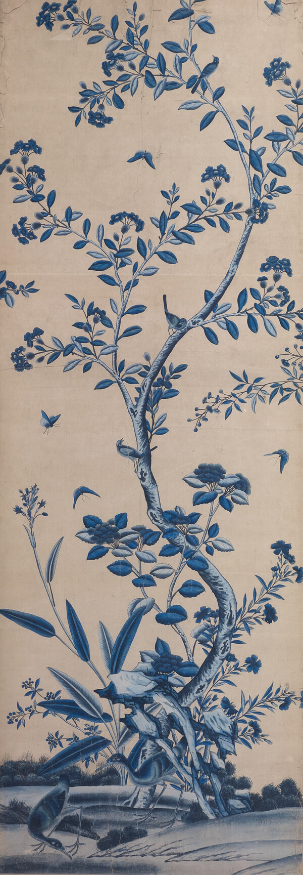 Wallpaper Panel with Birds and Flowering Trees