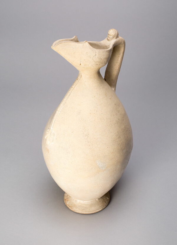 Ovoid Ewer with Flaring, Beak Shaped Spout, and Handle with Human Head
