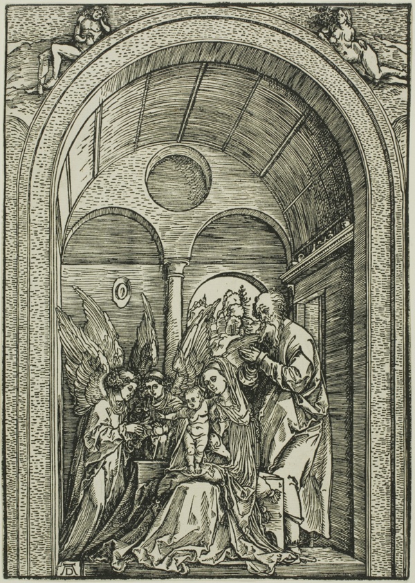 The Holy Family with Two Angels in a Vaulted Hall