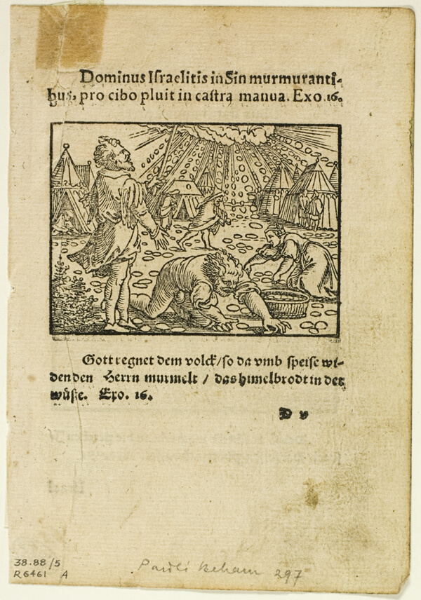 The Rain of Manna from Biblische Historien Künstlich fürgemalt, plate five from Woodcuts from Books of the XVI Century