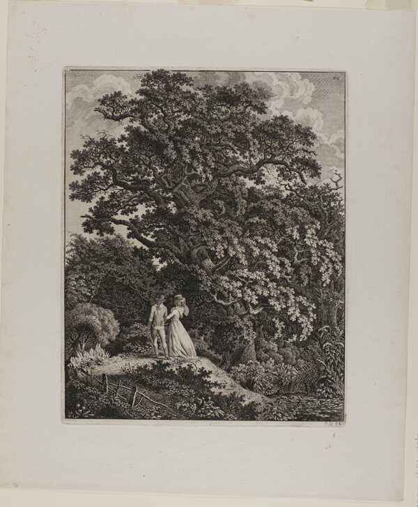 Woodland Landscape with an Elegant Couple Walking Beneath an Oak