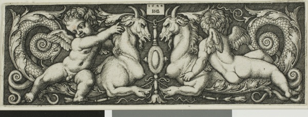 Ornament with Two Genii Riding Chimerical Beasts