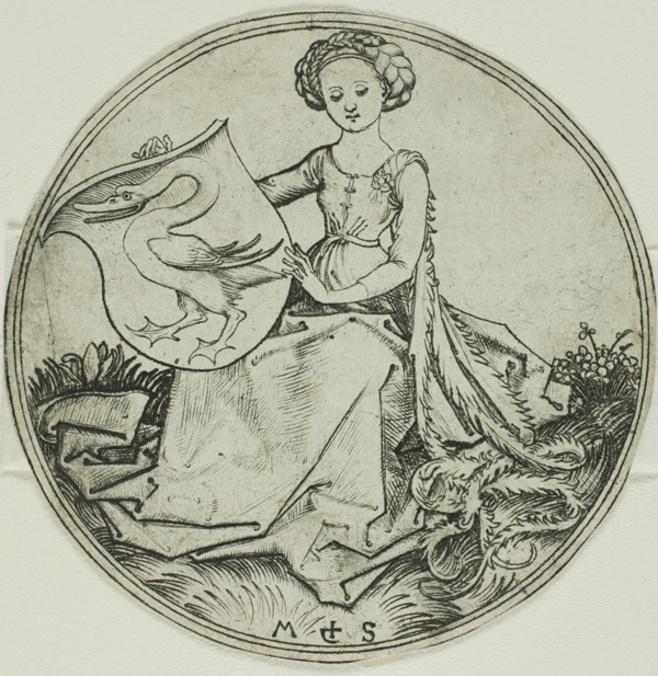 Shield with a Swan, Held by a Seated Lady