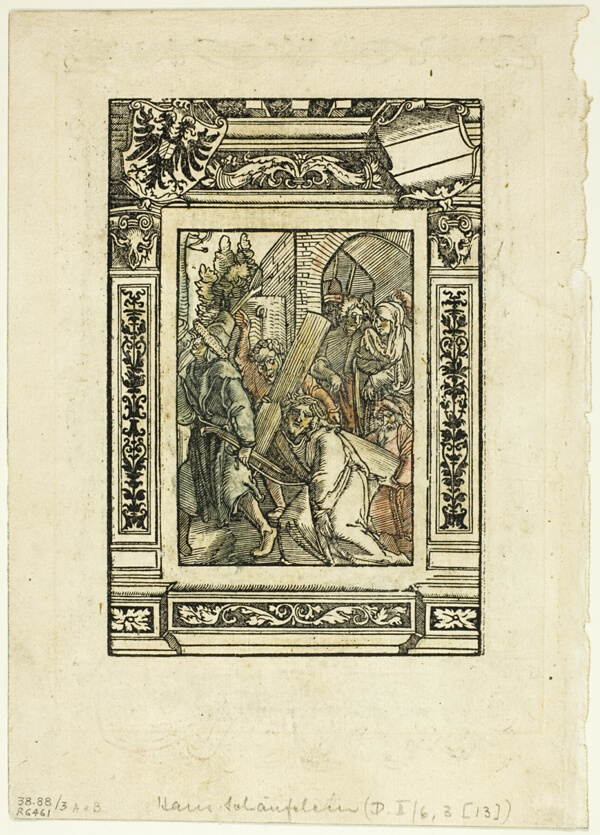 Christ Bearing the Cross (recto) and Decorative Border (verso) from Das Leiden Jesu Christi, plate three from Woodcuts from Books of the XVI Century