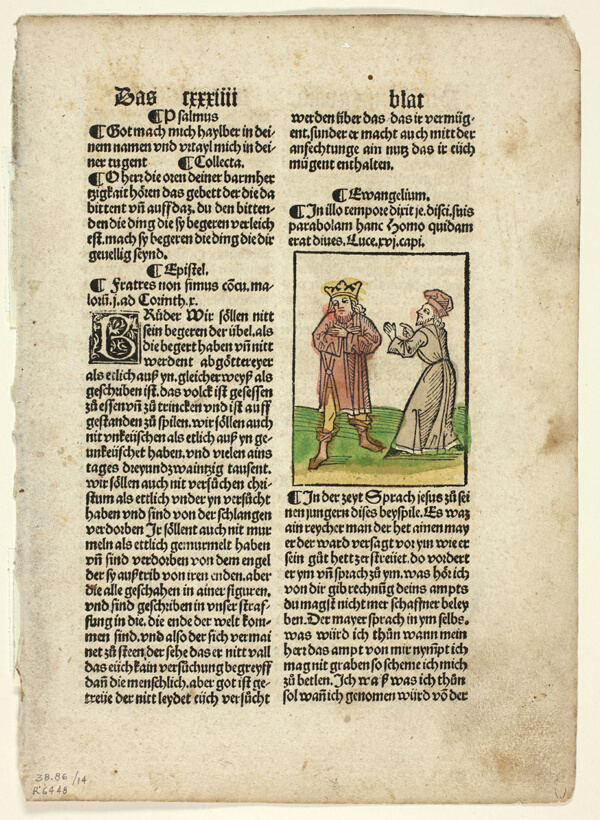 The Parable of the Unjust Steward from Plenarium, Plate 14 from Woodcuts from Books of the 15th Century