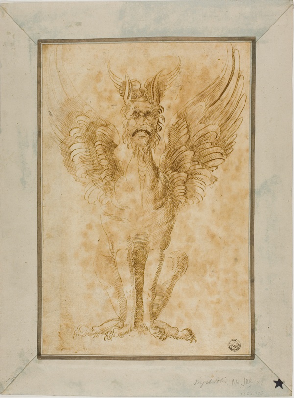 Squatting Monster with Human Head and Wings