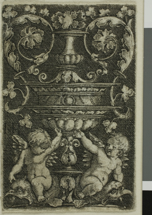 Ornament with Vase and Two Genii at Foot