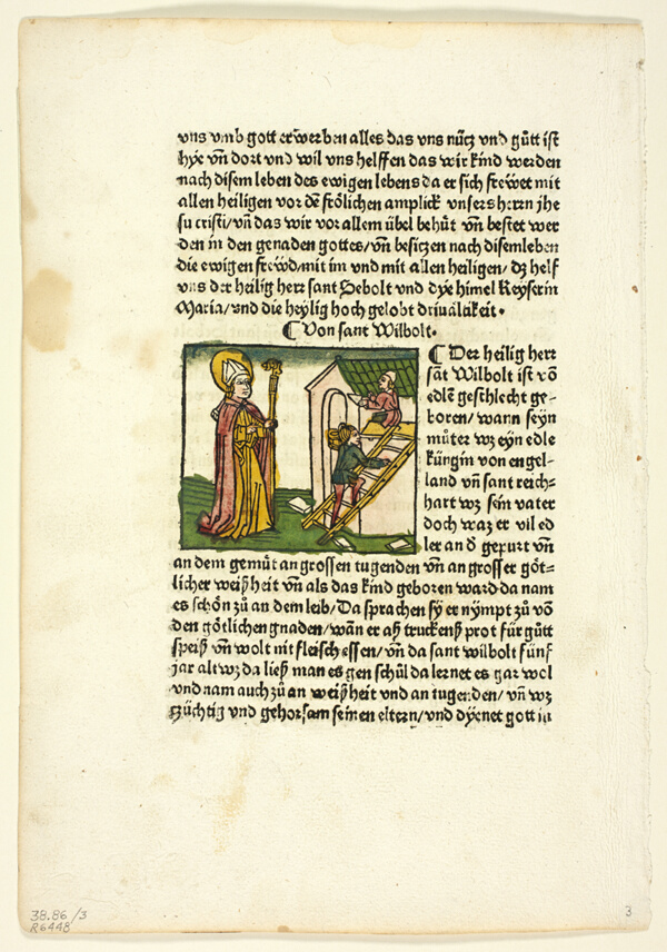 Saint Wilbolt from Heiligenleben, Winterteil (Lives of the Saints—Wintertime), Plate 3 from Woodcuts from Books of the 15th Century