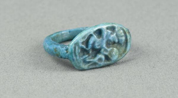 Ring: Figure of Bes playing frame drum, sa (protection) before him