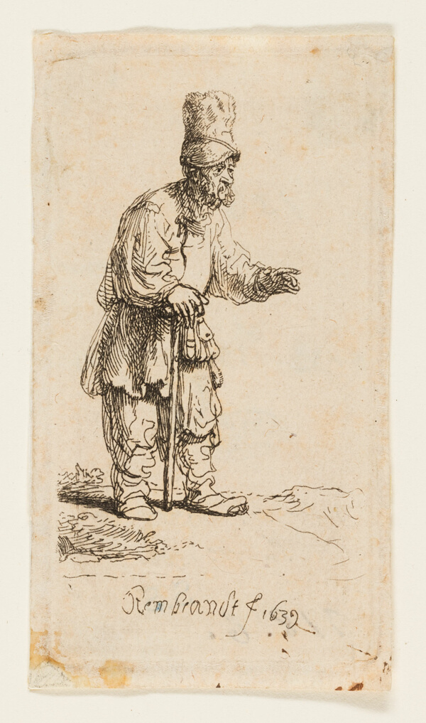 Peasant in a High Cap, Standing Leaning on a Stick