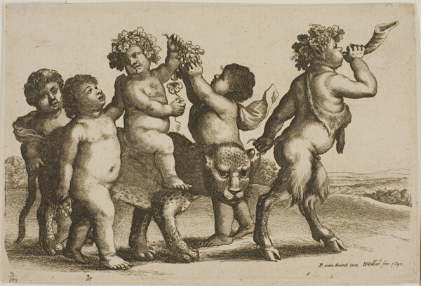 Young Bacchus Riding a Leopard Led By a Satyr Blowing a Horn
