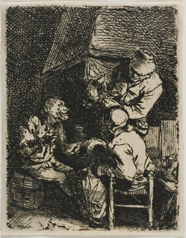 Three Peasants by a Fireplace