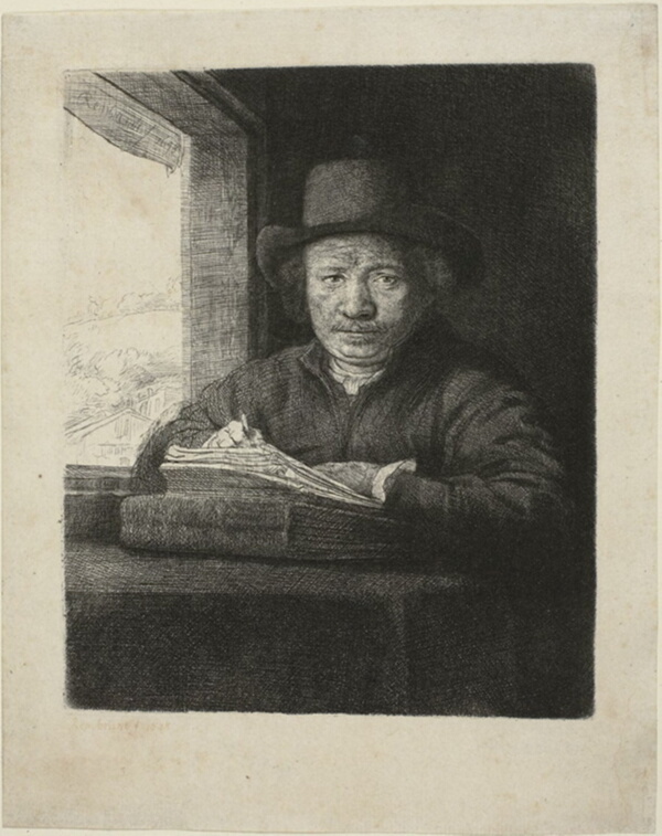 Self-Portrait Etching at a Window