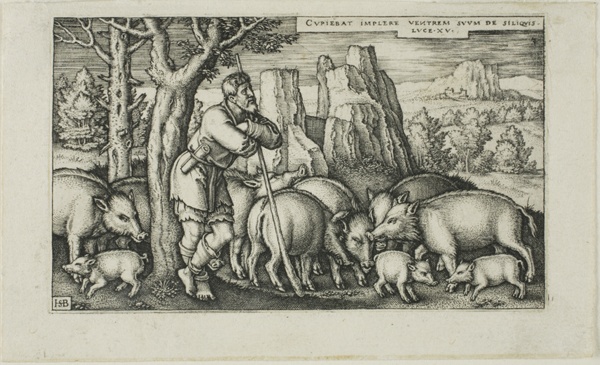 The Prodigal Son with the Swine, plate three from The History of the Prodigal Son