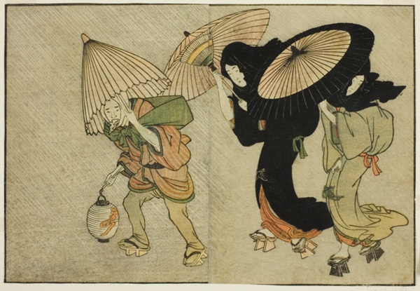 Two Women and Attendant Caught in a Storm, from the illustrated book 