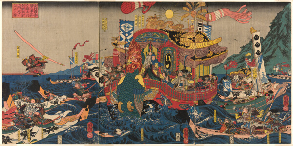 The Utter Defeat of the Taira Clan in the Great Genpei War at Akama Bay in Nagato Province (Nagato no Akama no ura ni oite Genpei ogassen Heike ichimon kotogotoku horobiru zu)