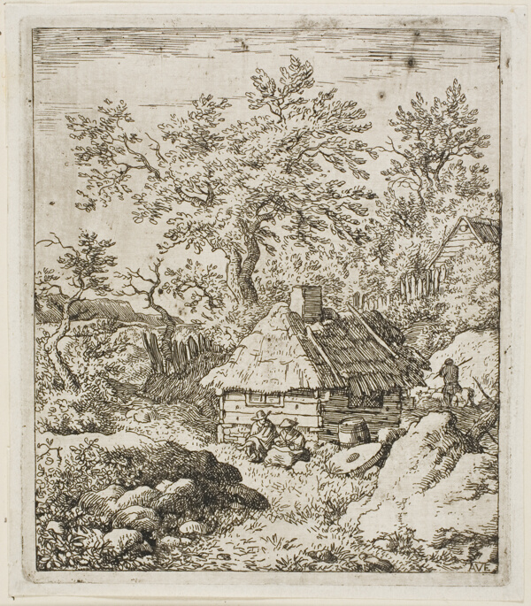 Thatched Hut among Trees and Rocks