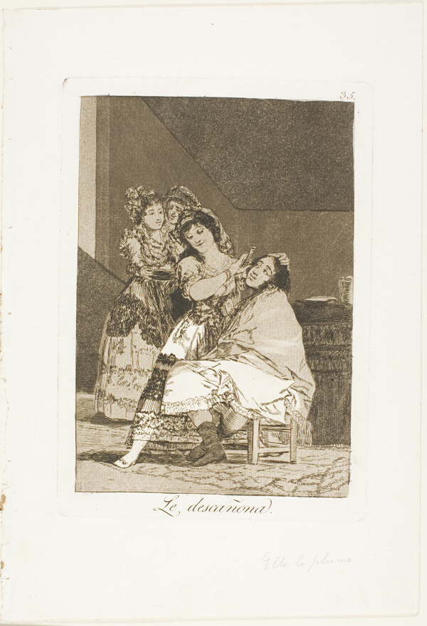 She Fleeces him, plate 35 from Los Caprichos