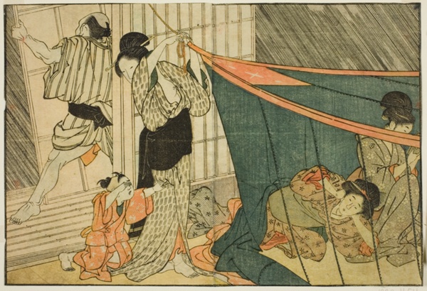 Women Inside a Mosquito Net During a Thunderstorm, from the illustrated book 