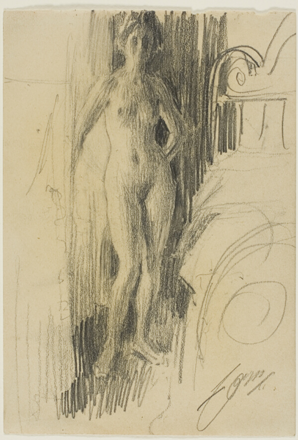 Nude Figure Standing Near a Bed