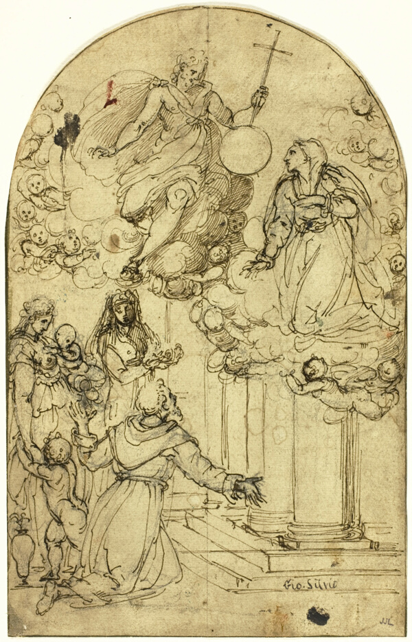 Vision of Saint Francis of Assisi at Portiuncula (recto); Ornamental Design (verso)