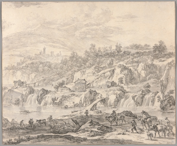 Landscape with Waterfalls and Bridges, Peasants in the Foreground