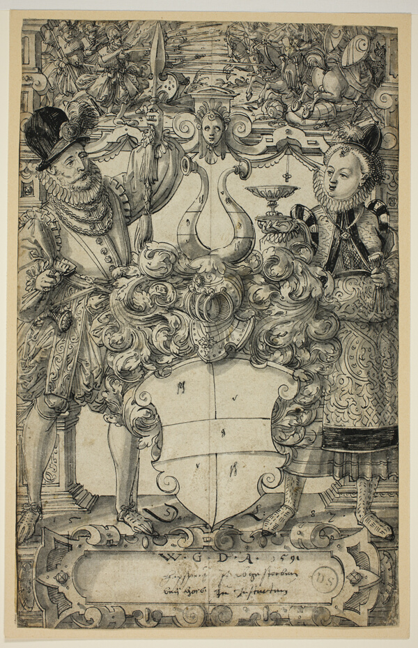The Arms of Habsberg Flanked by an Elegant Couple