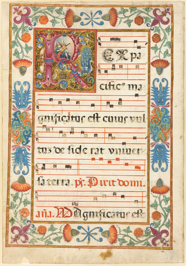 Angel Playing an Instrument in a Decorated Initial 