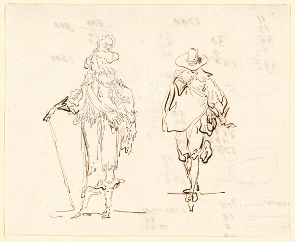 Two Figures, One Dressed in French Louis XIII Style and the Other in Spanish Seventeenth Century Style