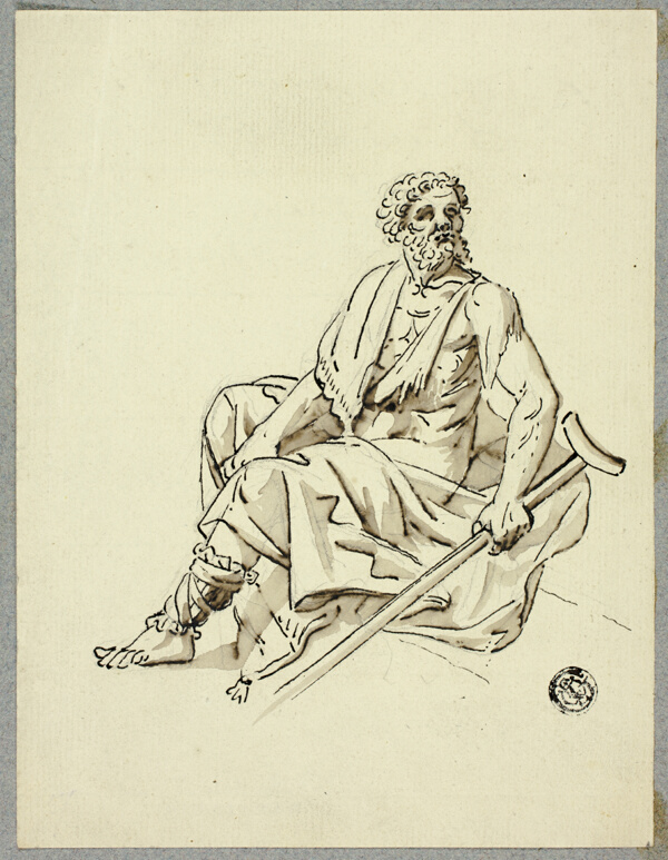 Seated Old Man with Crutch