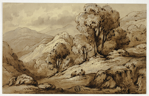 Mountainous Landscape with Two Figures in Foreground