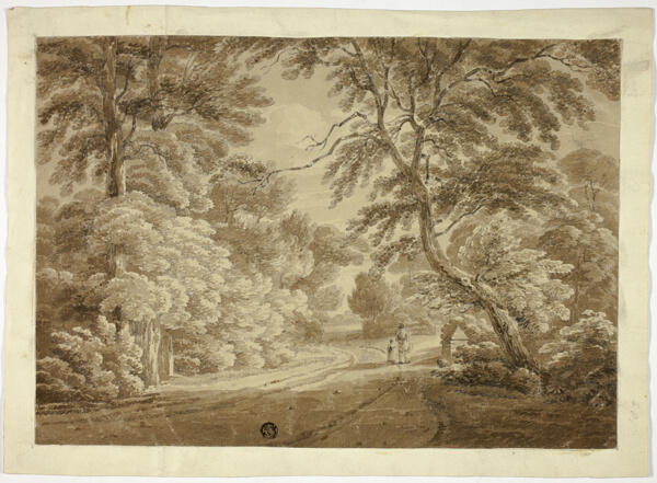 Man and Child on Tree-Lined Path