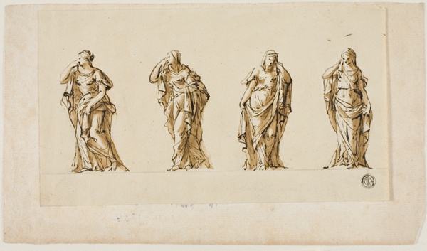 Design for a Funerary Monument: Four Draped Mourning Female Figures