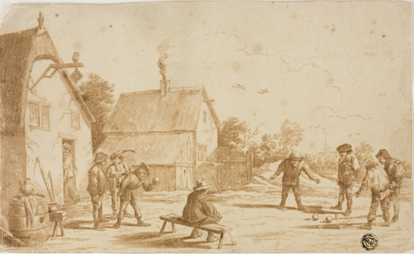 Men Playing Boules Outside Tavern