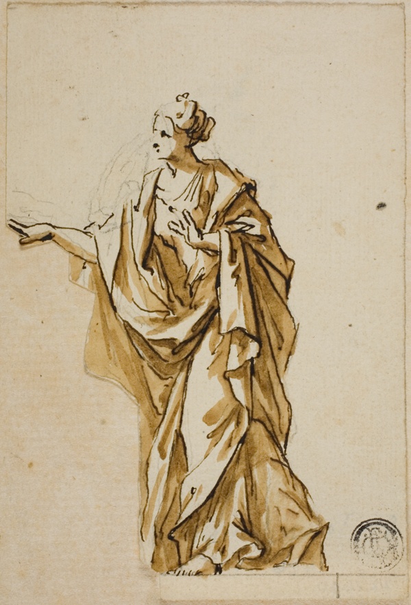 Standing Female Figure Pointing to Left