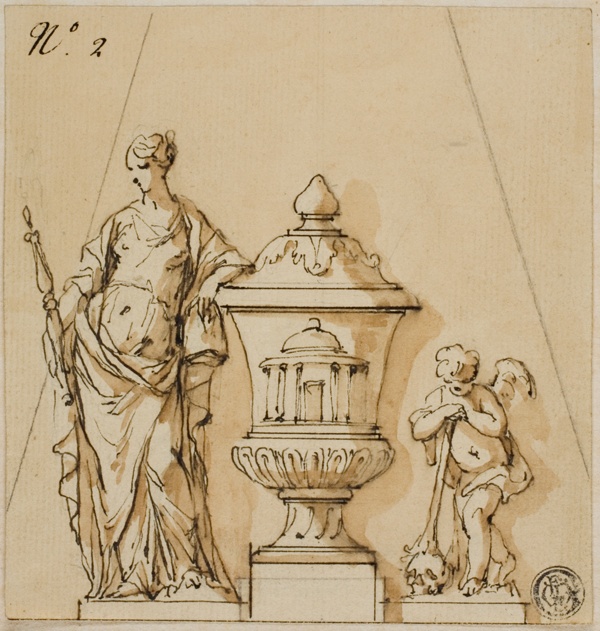 Design for a Funerary Monument with Fate, Urn, Putto