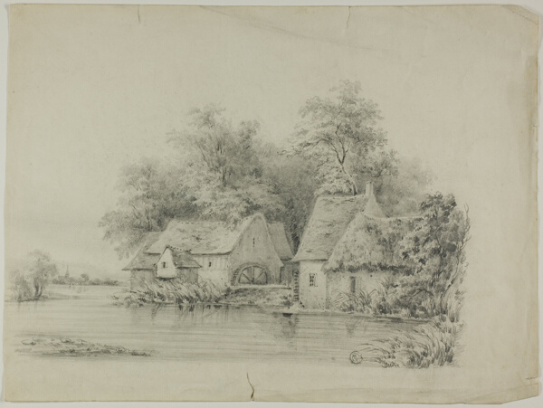 Watermill and Cottage with Thatched Roofs