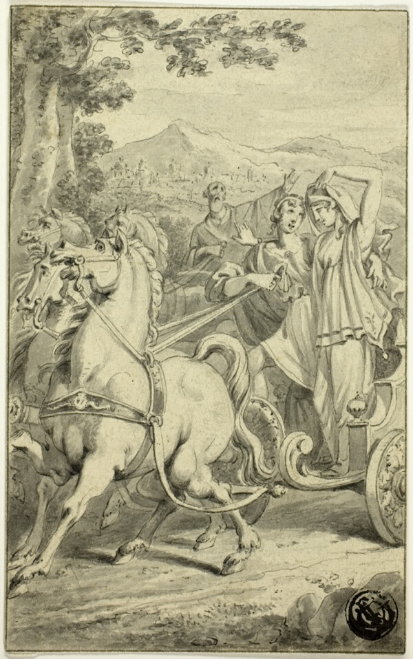 Classical Scene with Young Couple in Chariot