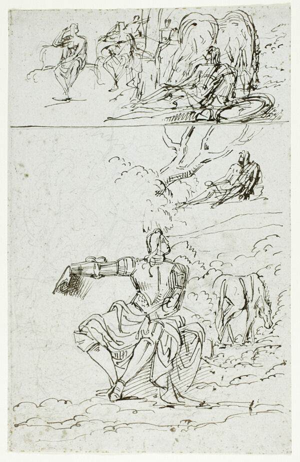 Study Sheet with Seated Knight (recto); Standing Male Figure in Medieval Dress (verso)